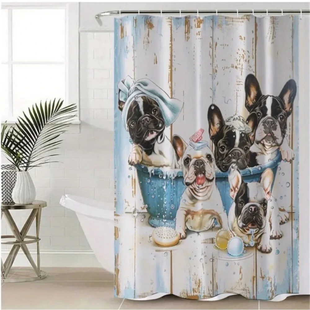 French Bulldog Boston Terrier 4-pc Bathroom Set + Hooks